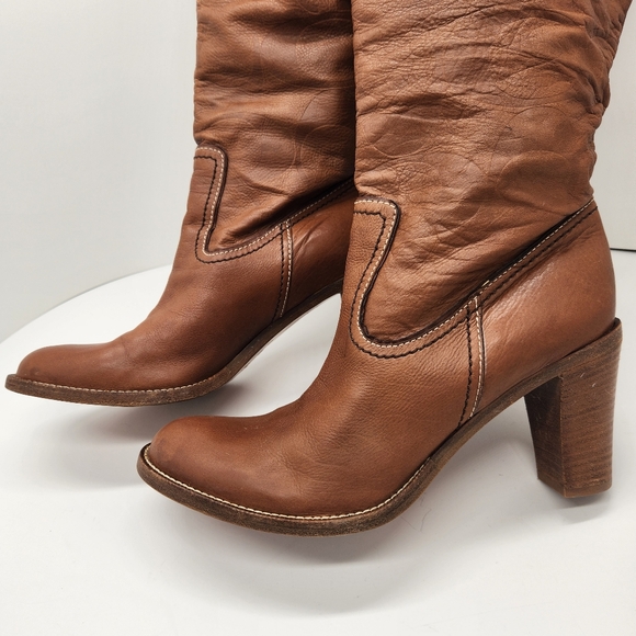 Coach boots women's 8.5B brown cognac leather knee high Meredith Q095 Made Italy - Picture 4 of 16